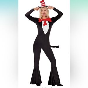 Velvet Cat in the Hat Costume with Red Bow & Hat headband -Medium
